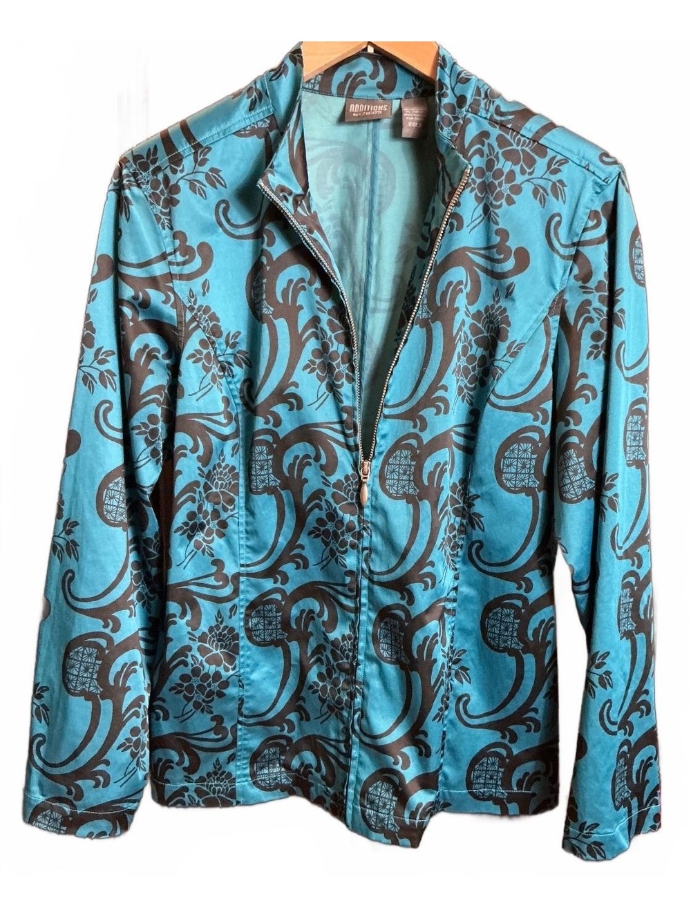Additions by Chico’s Turquoise Swirl Floral Pattern Zip-up Lightweight Jacket